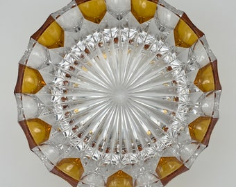 Vintage Mid-Century Kristallglas Schüssel Schüssel Catch-all Bernstein / Orange Diamant Akzente Einzigartige STUNNER! Große 21 cm