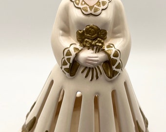 Vintage 2001 Lillian Vernon Porcelain Angel Napkin Holder, Ivory and Gold 9”