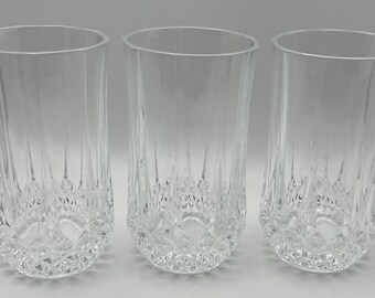 Verres à boire en cristal de Longchamp, France, Cristal d'Arques-Durand, Lot de 3 verres vintage, 10 oz