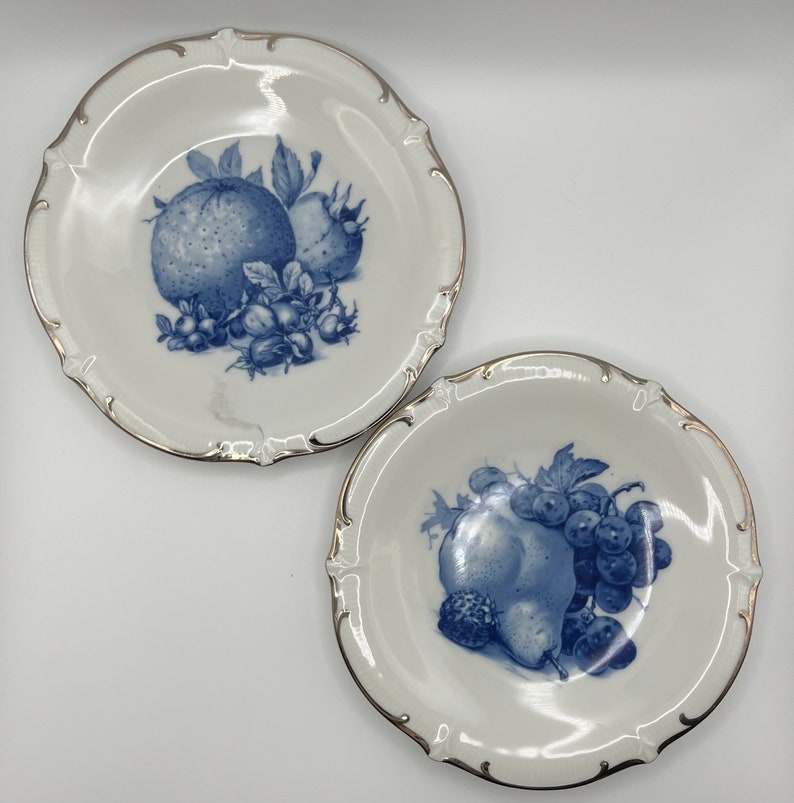 Lot de 2 assiettes à fruits Schumann Echt, bleu cobalt, bords platine image 1