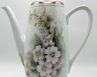 Vinage Mid Century Royalton Fine China Co. Durchscheinendes Porzellan, hergestellt in Japan, Blumen-Teekanne mit goldenen Akzenten und Deckel, 25,4 cm (28 Unzen).