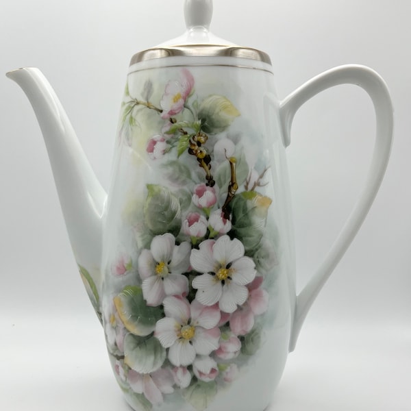 Vinage Mid Century Royalton Fine China Co Translucent Porcelain Made in Japan Floral Teapot Gold Accents With Lid 10” 28oz