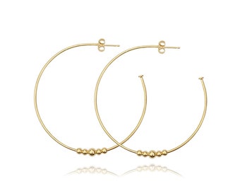 Large 18ct gold vermeil hoops with 5 beads