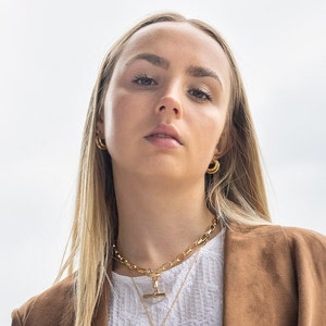Classic chunky chain link necklace with T-bar clasp in 18ct gold vermeil