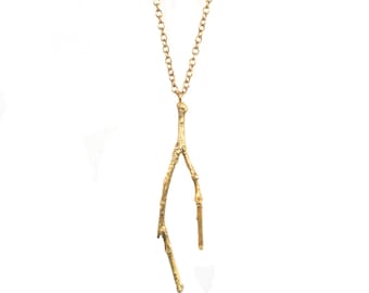 Gold Twig Necklace Long