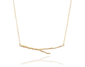 Organic cast twig necklace in 18ct gold vermeil