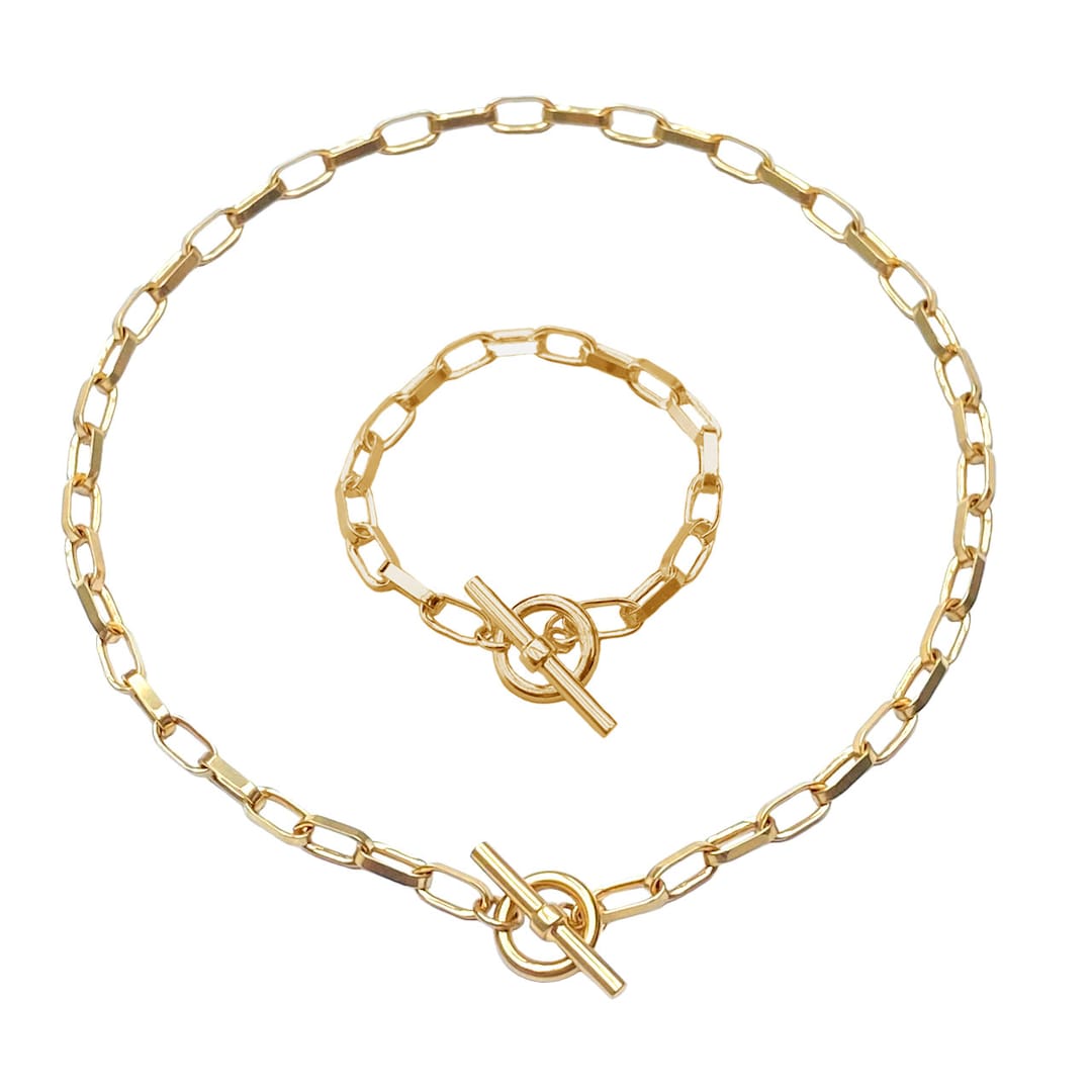 Chunky Chain Link Jewellery Gift Set With T-bar Clasp in 18ct Gold ...