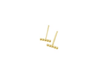 9ct solid gold beaded bar studs