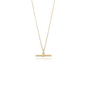 Gold Vermeil Bar Necklace - Handmade Minimalist mini T-Bar, 18-20&quot; Extendable Chain – Dainty Everyday jewelry, Classic balance bar pendant