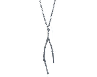 Oxidised Silver Twig Necklace Long