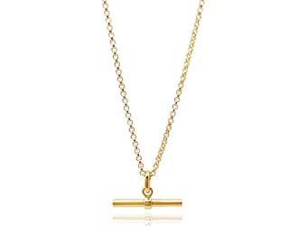 18ct Gold Vermeil classic T-Bar Necklace on an 18"- 20" belcher chain