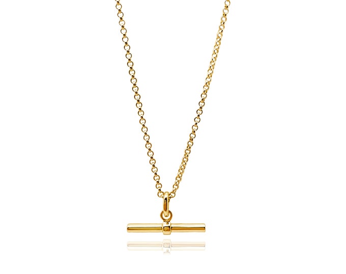 PAVED ANAGRAM HOOP T-BAR GOLD NECKLACE