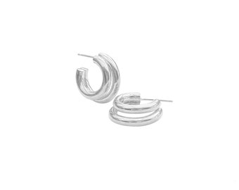 Sterling silver chunky double hoops