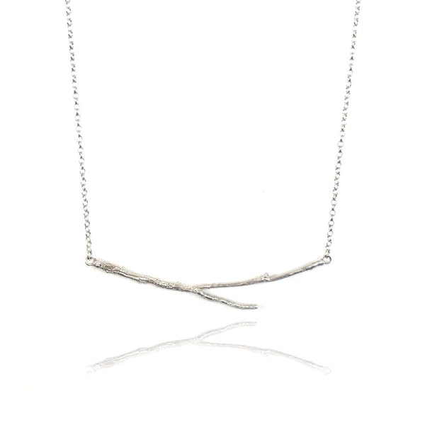 Organic cast twig necklace in sterling silver