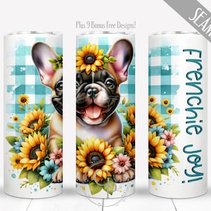 French Bulldog Tumbler Wrap PNG, Frenchie Seamless Sublimation For 20 oz Skinny Tumbler, Watercolor Bull Dog Design Instant Digital Download