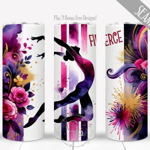 Colorful Gymnast PNG Wrap For 20 oz Skinny Tumblers, Rhythmic Gymnastics Sublimation Design, Tumbling PNG, Trendy Instant Digital Download