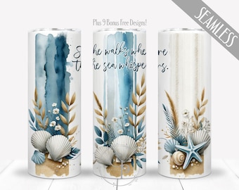 Strandtuimelaar, esthetische kusttuimelaar 20oz mager rechte sublimatie, aquarel Summer Vibes PNG, oceaanontwerp, Instant Download