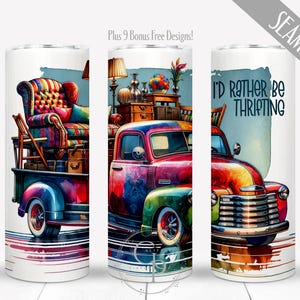 I&#39;d Rather be Thrifting PNG, Antiques Flea Market Hunting 20 oz Skinny Straight Tumbler Wrap, Garage Sale Junk Queen Design Digital Download