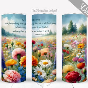 God Is Near The Brokenhearted PNG Wrap, Psalm 34 Bible Verse Design For 20oz Skinny Straight Tumbler, Faith Sublimation, Digital, Commercial