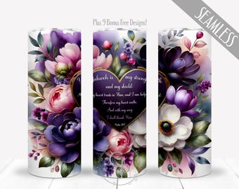 God Is My Strength PNG, Prayer Tumbler Wrap For 20oz Skinny Straight Sublimation, Christian Faith Inspirational Jesus, Digital, Commercial