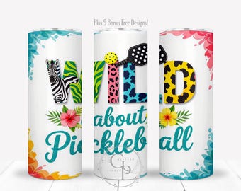Wild About Pickleball PNG, Pickleballer Design For 20 oz Skinny Straight Tumbler Sublimation, I Love Pickle Ball Wrap, Digital, Commercial