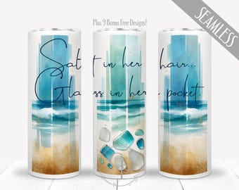 Seaglass Beach Tumbler Design, Ocean Tumbler PNG, Coastal Tumbler, 20oz Skinny Straight Tumbler Sublimation PNG, Beach Glass Design, Digital