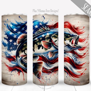 Fishing Angler Dad 20oz Skinny Straight Sublimation Tumbler Design, Largemouth Bass Fisherman Wrap, Rustic Men&#39;s Sports PNG Download