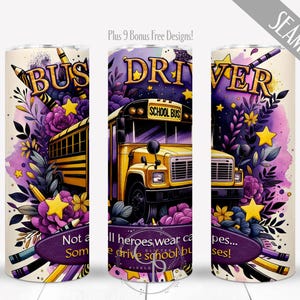 PNG de agradecimiento al conductor de autobús escolar para vaso recto delgado de 20 oz, diseño de sublimación de fin de año, envoltura de regreso a clases, digital