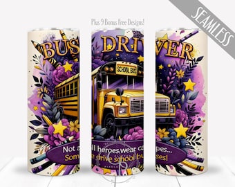 School Bus Driver Appreciation PNG For 20 oz Skinny Straight Tumbler, End Of Year Sublimation Design, Back To School Wrap, Digital