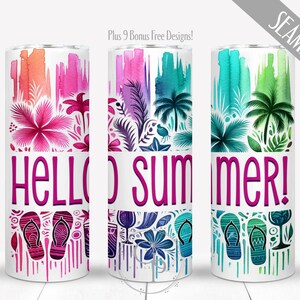Hello Summer Beach Ocean PNG Design 20 oz Skinny Tumbler Sublimation Cute Graphics Instant Digital Download Summer Beach Life Commercial Use