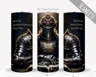Armor Of God PNG, Christian Mens Wrap 20oz Skinny Seamless Tumbler, Spiritual Warrior Ephesians, Religious Sublimation Faith Design, Digital