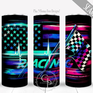 American Racing Flag Tumbler PNG Sublimation, Race Tumbler Wrap, Motorsport Checkered Flag Design For 20 oz Skinny Tumblers, Instant Digital