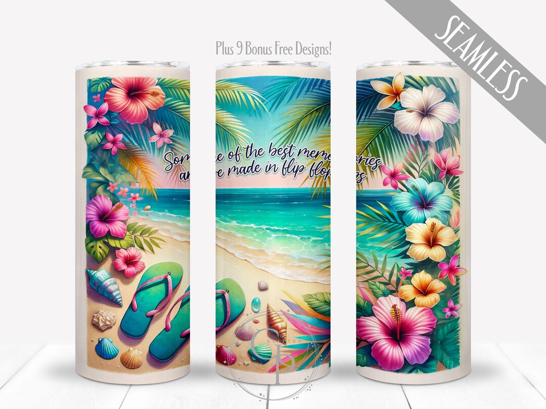 Flip Flops Summer Vibes Ocean PNG Wrap for 20 Oz Skinny Straight ...