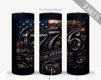 PNG del 250 aniversario, diseño patriótico estadounidense de 1776 para vaso delgado sin costuras de 20 oz para sublimación, Nosotros el pueblo, Independencia de Estados Unidos