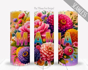 Glitter Mama PNG Design For 20 oz Skinny Straight Tumbler Sublimation, Cute Floral Mother's Day Appreciation Wrap, Digital, Commercial Use