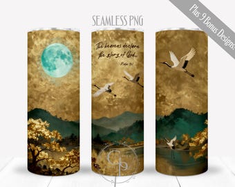Psalm 19v1 PNG For 20 oz Skinny Straight Tumbler, Christian Faith Inspirational Wrap, Gold Leaf Style Sublimation, Digital, Commercial Use