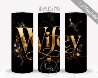 Hubby Wifey PNGs For 20 oz Skinny Straight Tumblers, His And Hers Wrap, Glitter Gold Black Design, Luxury Husband Wife Sublimation, Digital