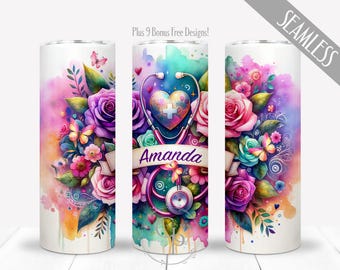 Personalized Custom Name Nurse PNG For 20 oz Skinny Tumbler Sublimation, Nurse Wrap Design, CNA Wrap, RN Nurse Instant Digital Download