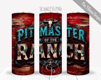 Dad Pitmaster PNG For 20 oz Skinny Straight Tumbler, Father's Day Sublimation, Ranch BBQ King Mens Wrap, Best Cowboy Ever Design, Digital