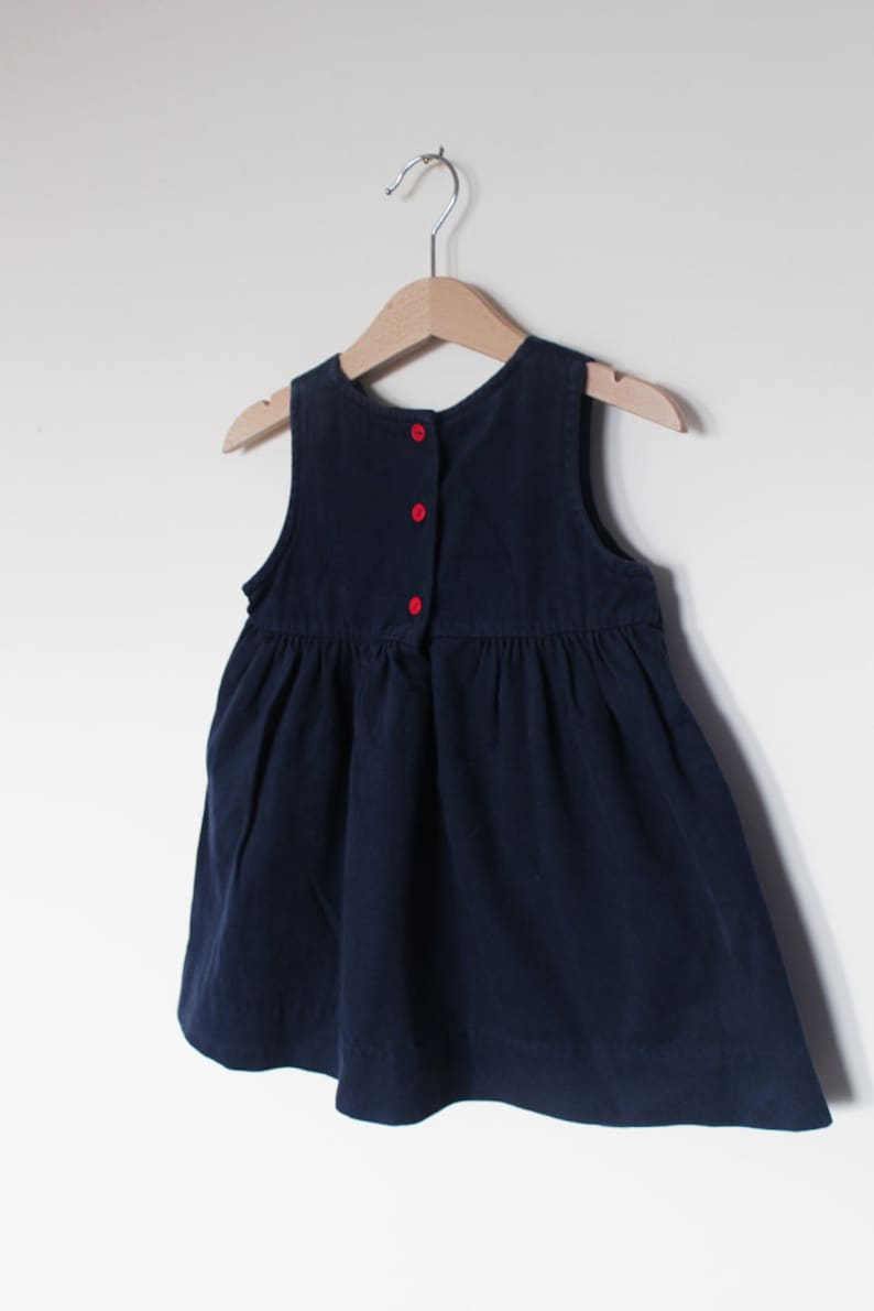 KIDS Vintage beautiful and cute 80s babygirl dress navy with cherries cord embroidery size 2T