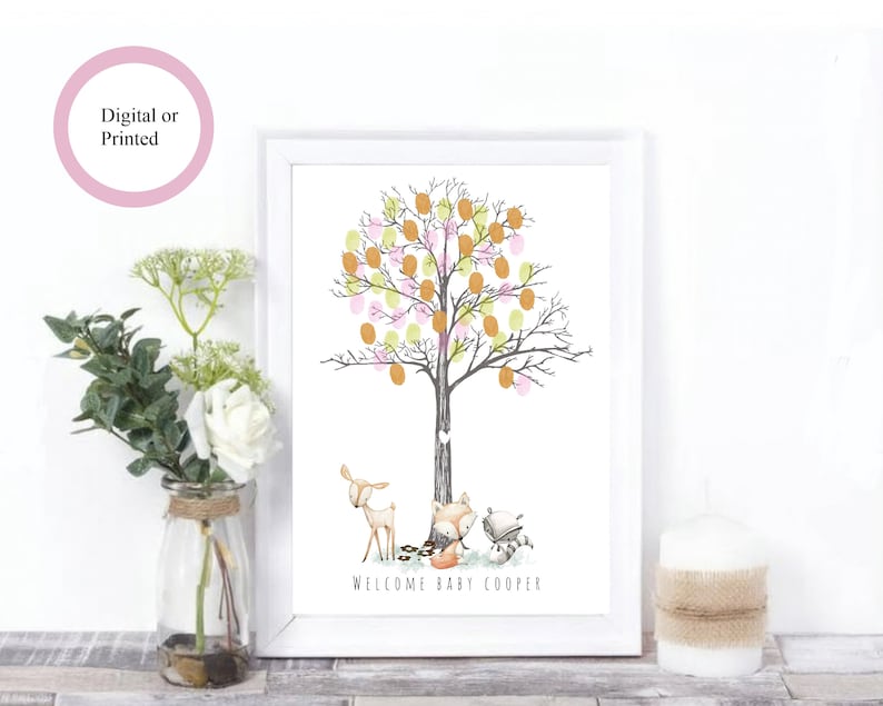 Ink Gift Baby Shower Personalised Cloud Fingerprint Tree Guestbook Tree A4//A3