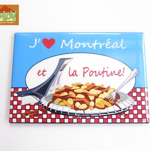 J'aime Montréal et la Poutine aimant de frigo style pop art