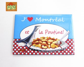 J&#39;aime Montréal et la poutine Fridge refrigerator Magnet Pop Art style - FRANCAIS food art-Great gift idea -Holiday gift -Home decor