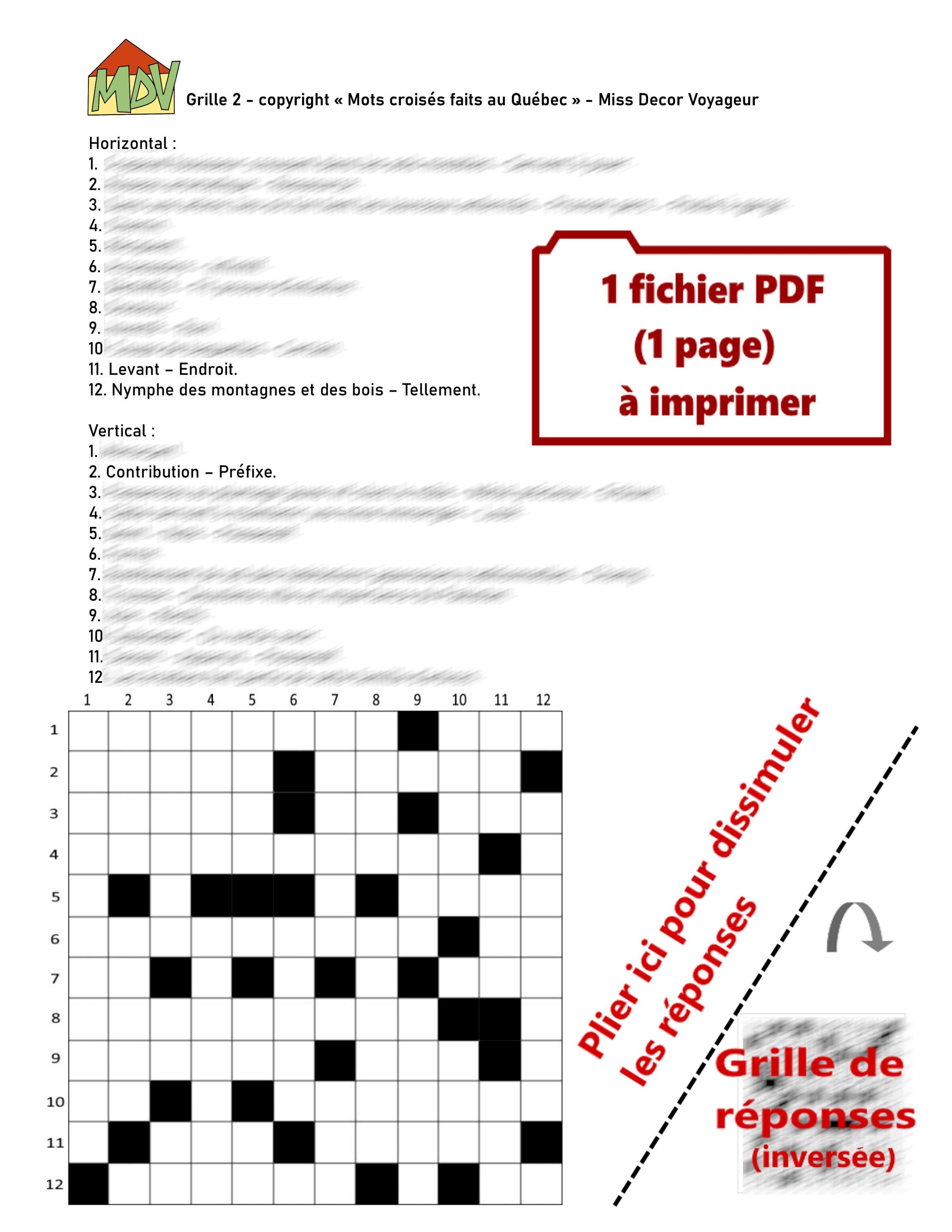 Mots croisés faits au Québec en Français grille no.2 sur 1 page PDF à imprimer soi-même