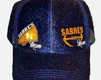 Custom Glitter Football Mom Trucker Hat, Personalized Team Colors