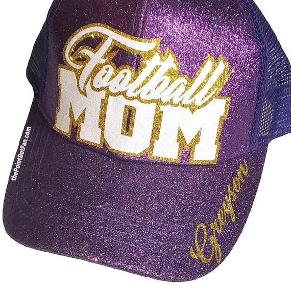 Football Mom Hat Custom CC Ponytail Trucker Cap Glitter Football Mom and Cheer Mom