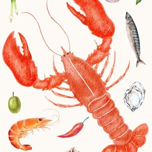 Digital Kitchen Wall Art | Lobster and Seafood Foodie Poster | Printable Artwork for Coastal and Culinary Decor