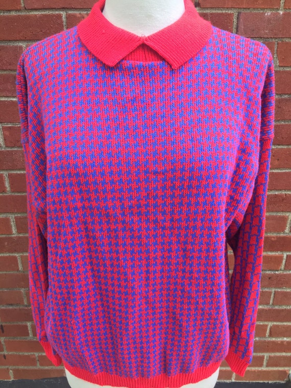 Vintage red and blue collared sweater/Size:Medium - image 1