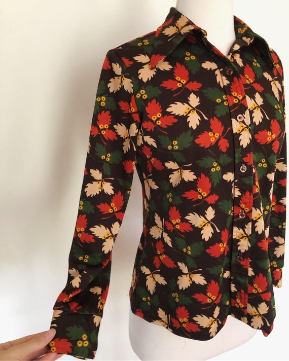 Vintage polyester 70's button down long sleeve bl… - image 5