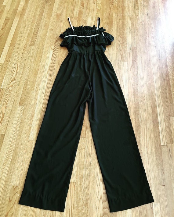 Vintage black jumpsuit/ruffles and rhinestones/ro… - image 7